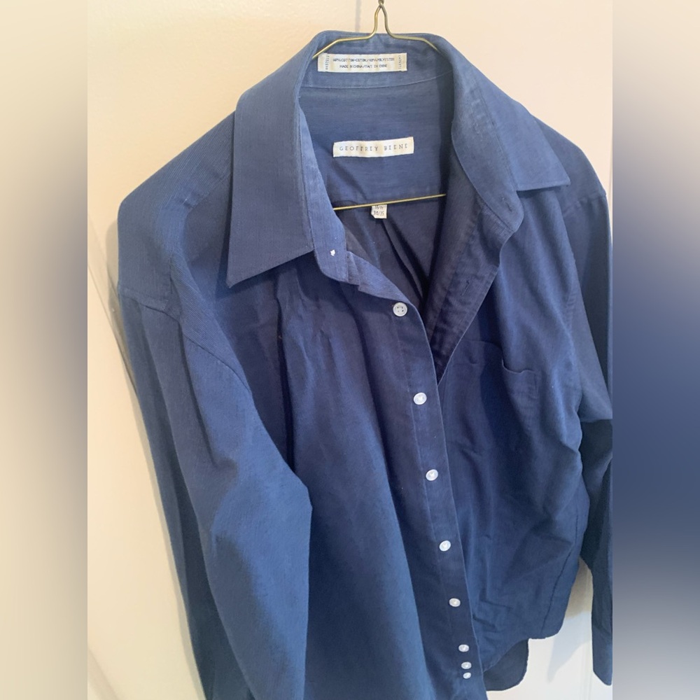 Gorgeous Ultra Soft Dark Blue Geoffrey Beene Button-Up Dress Shirt SZ 34/35 15.5